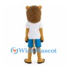 Lion Mascot Costume with White T-Shirt and Blue Shorts