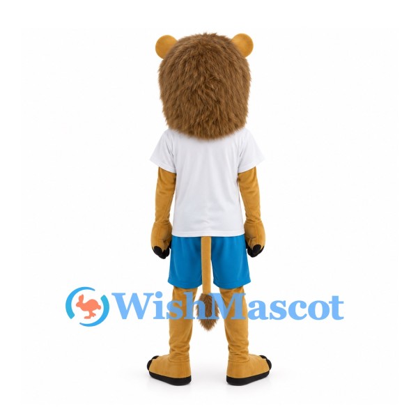 Lion Mascot Costume with White T-Shirt and Blue Shorts