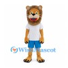 Lion Mascot Costume with White T-Shirt and Blue Shorts