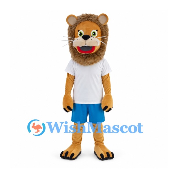 Lion Mascot Costume with White T-Shirt and Blue Shorts