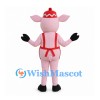 Pig Mascot Costume with Red Apron and Knit Hat