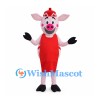 Pig Mascot Costume with Red Apron and Knit Hat