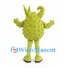 Green Monster Mascot Costume with Curled Horns and Textured Body