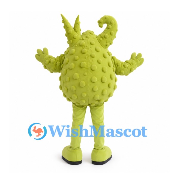 Green Monster Mascot Costume with Curled Horns and Textured Body