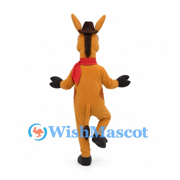 Horse Mascot Costume with Brown Cowboy Hat and Red Bandana