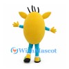 Yellow Monster Mascot Costume with Blue Limbs and Small Horns
