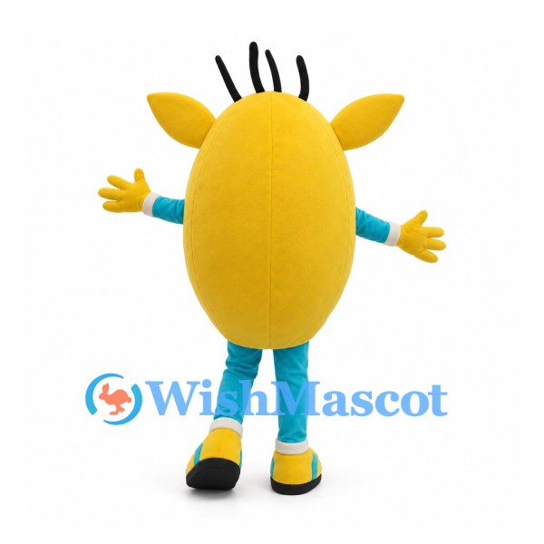 Yellow Monster Mascot Costume with Blue Limbs and Small Horns