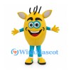 Yellow Monster Mascot Costume with Blue Limbs and Small Horns