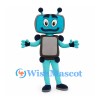 Robot Mascot Costume in Turquoise with Gray Screen Head
