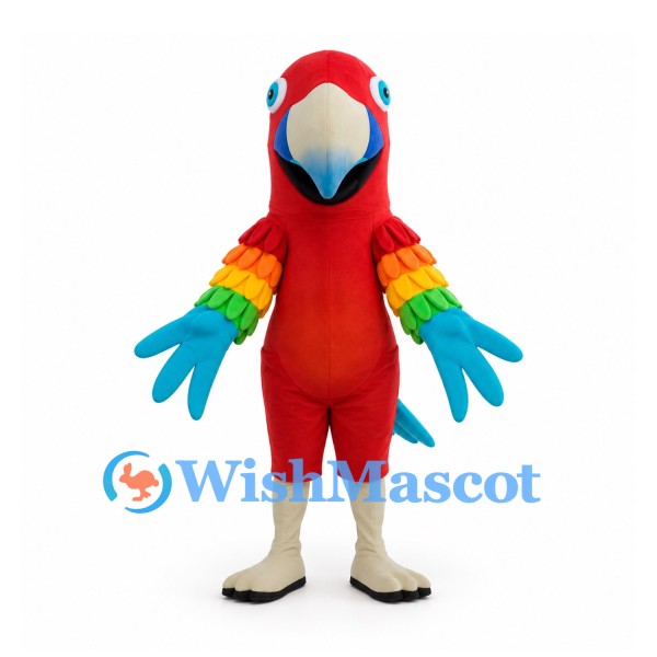 Red Parrot Mascot Costume with Rainbow Wings