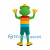 Frog Mascot Costume with Yellow Hat and Striped Shirt