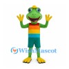 Frog Mascot Costume with Yellow Hat and Striped Shirt