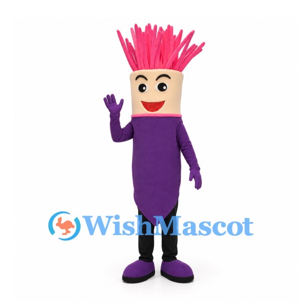 Paintbrush Mascot Costume with Pink Bristles and Purple Handle