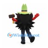 Black Monster Mascot Costume with Green Hat and Orange Gloves
