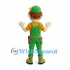 Handyman Mascot Costume with Green Overalls and Tool Belt