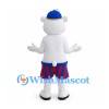 Polar Bear Mascot Costume with Blue Cap and Striped Shorts