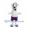 Polar Bear Mascot Costume with Blue Cap and Striped Shorts