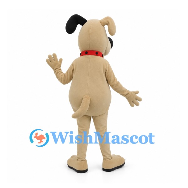 Beige Dog Mascot Costume with Black Ears and Red Collar