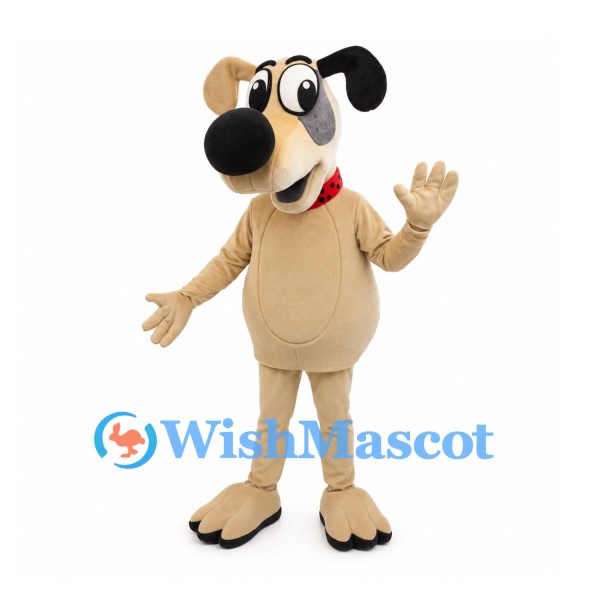 Beige Dog Mascot Costume with Black Ears and Red Collar