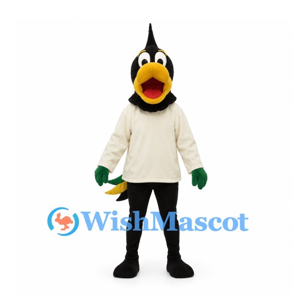 Black Bird Mascot Costume with Cream Sweater
