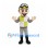 Miner Mascot Costume with White Helmet and Yellow Safety Vest
