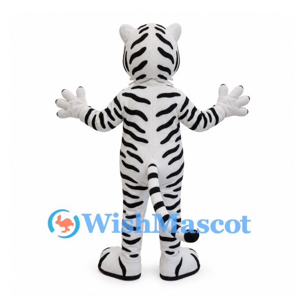 White Tiger Mascot Costume with Black Stripes