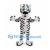 White Tiger Mascot Costume with Black Stripes