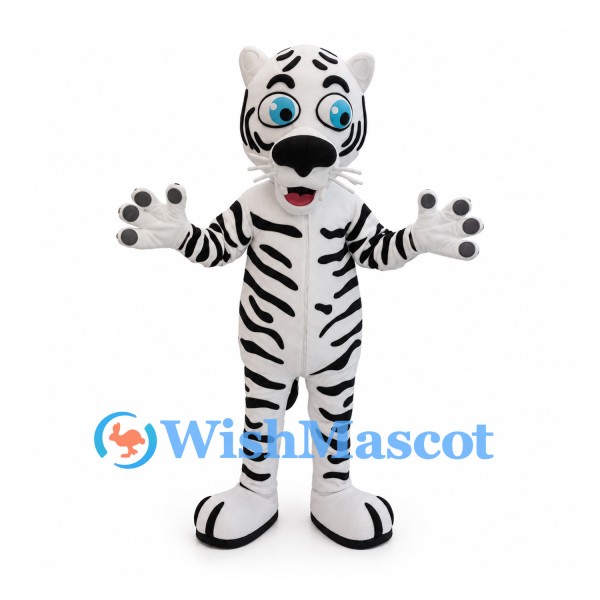 White Tiger Mascot Costume with Black Stripes