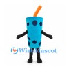 Bubble Tea Cup Mascot Costume in Blue with Orange Straw