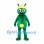 Green Alien Mascot Costume with Yellow Cap and Belly Patch