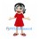 Girl Mascot Costume with Black Hair, Headphones and Red Dress