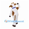 White and Brown Cow Mascot Costume with Blue Bow Tie