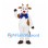 White and Brown Cow Mascot Costume with Blue Bow Tie