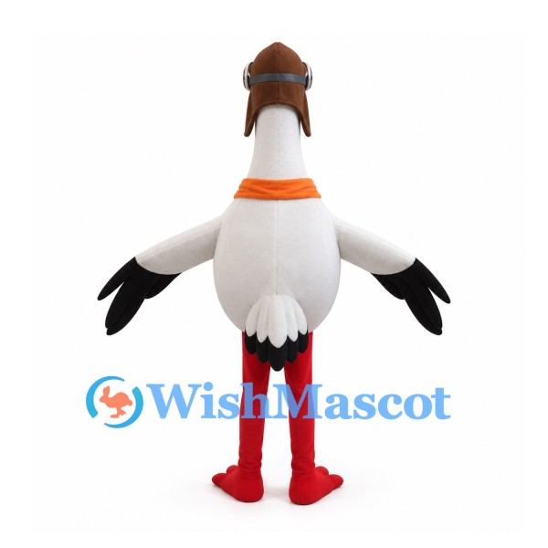 Stork Mascot Costume with Goggles and Orange Scarf