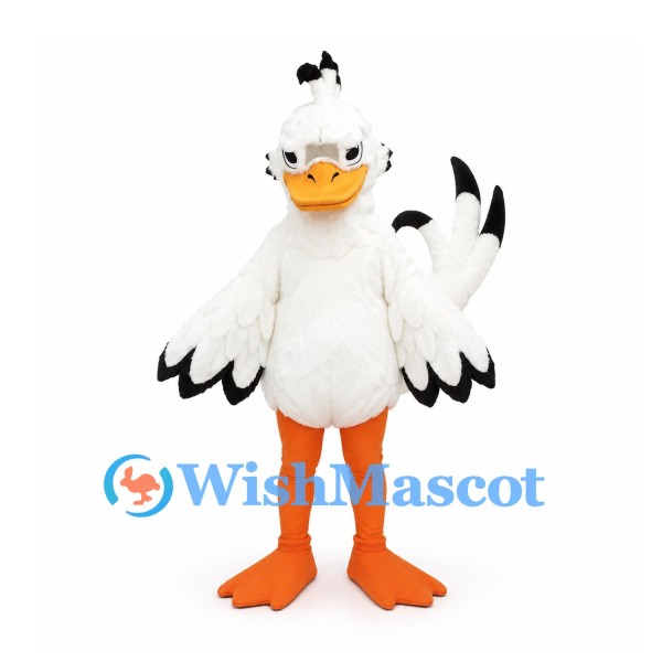 White Duck Mascot Costume with Black Wing Tips