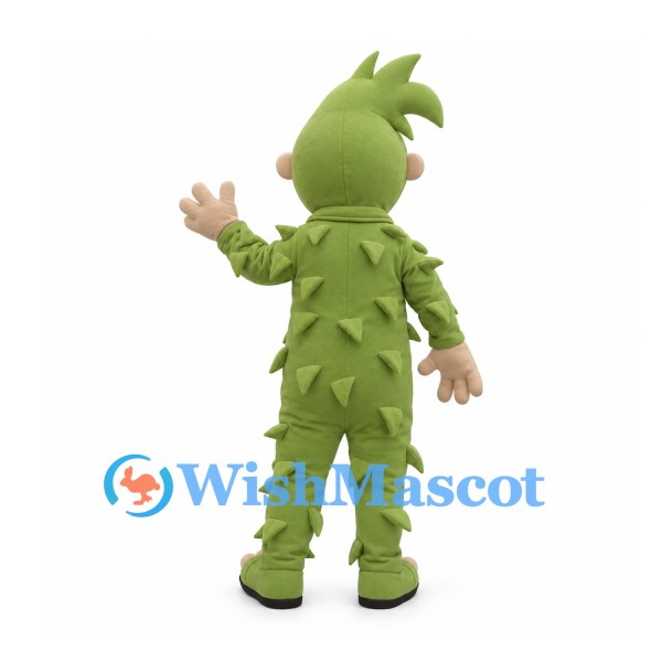 Green Monster Mascot Costume with Leaf-Like Body Panels