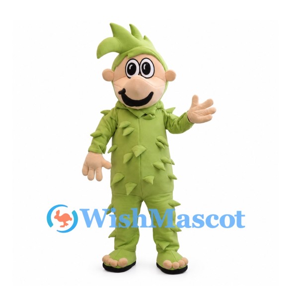 Green Monster Mascot Costume with Leaf-Like Body Panels