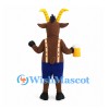 Brown Goat Mascot Costume with Yellow Horns and Blue Shorts