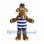 Brown Boar Mascot Costume with Blue and White Striped Swimsuit