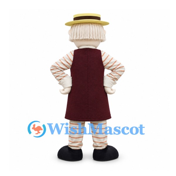 Scarecrow Mascot Costume with Straw Hat and Burgundy Vest