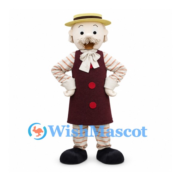 Scarecrow Mascot Costume with Straw Hat and Burgundy Vest