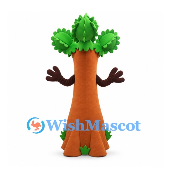 Tree Mascot Costume in Brown with Green Leaf Crown