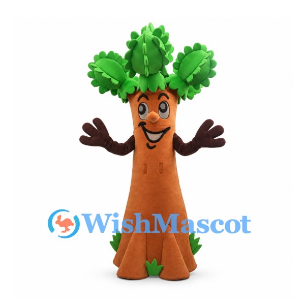 Tree Mascot Costume in Brown with Green Leaf Crown
