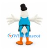 White Bird Mascot Costume with Black Top Hat and Blue Outfit