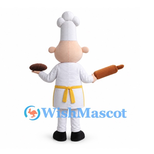 Chef Mascot Costume with White Hat and Yellow Apron