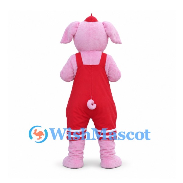 Pink Pig Mascot Costume with Red Overalls