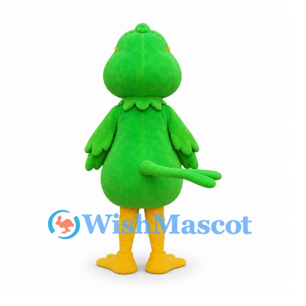 Green Parrot Mascot Costume with Yellow Beak and Feet