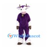 Purple Cow Mascot Costume with White Face and Gold Bell
