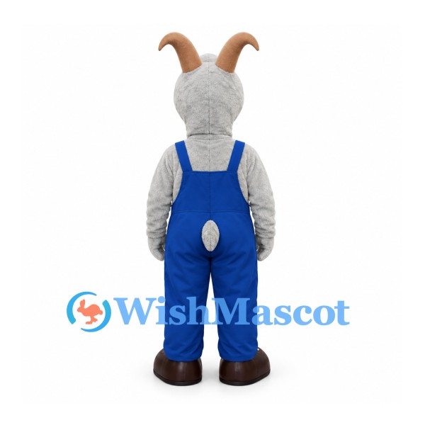 Gray Goat Mascot Costume with Blue Overalls