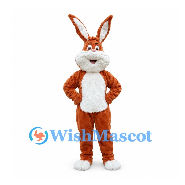 Brown Rabbit Mascot Costume with White Belly and Tail